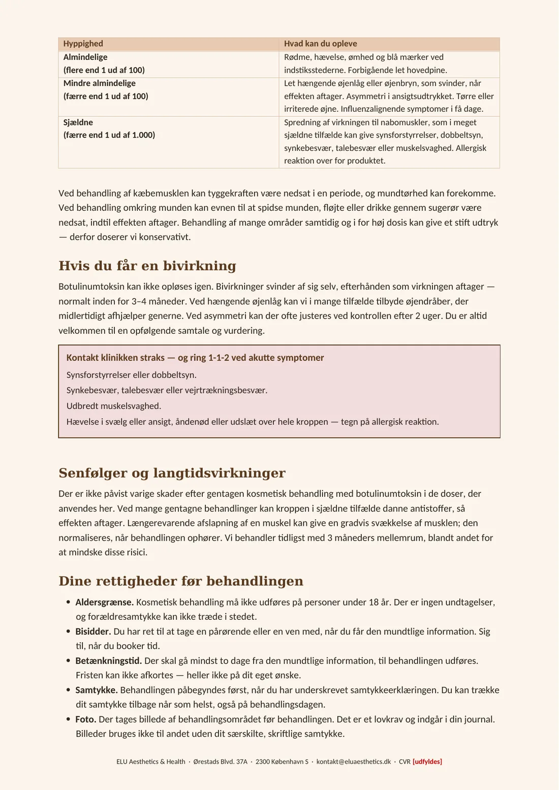 Rynkereducerende behandling – kundeinformation, side 3 af 4