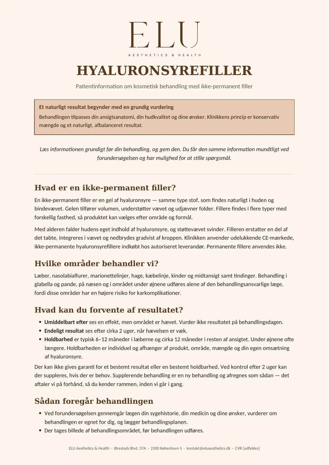 Ikke-permanente fillers – kundeinformation, side 1 af 4